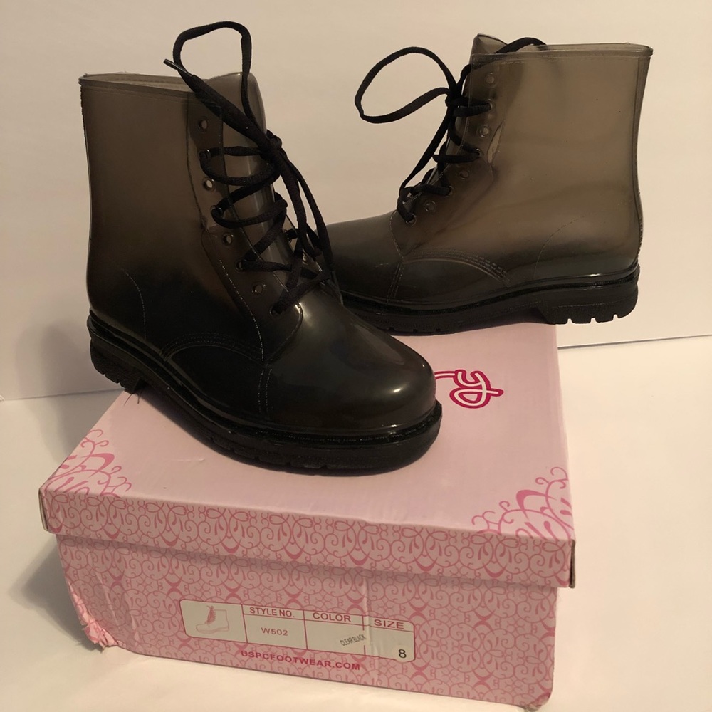 Grey to black ombré transparent rain boots